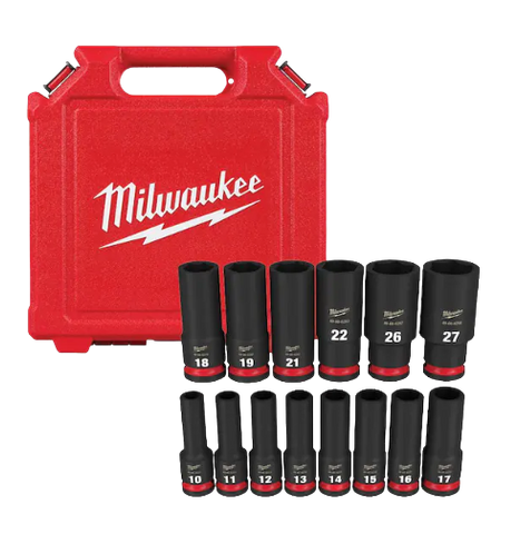 Milwaukee Shockwave 1/2 in. Drive Metric Deep Well 6 Point Impact Socket Set (14-Piece) 49-66-7014