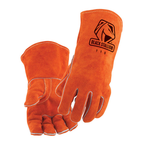 Black Stallion Welding Gloves Orange Split Cowhide Stick Large